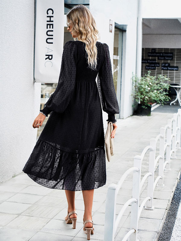 Midi Dress Layered V-Neck Long Sleeves Fall Dresses