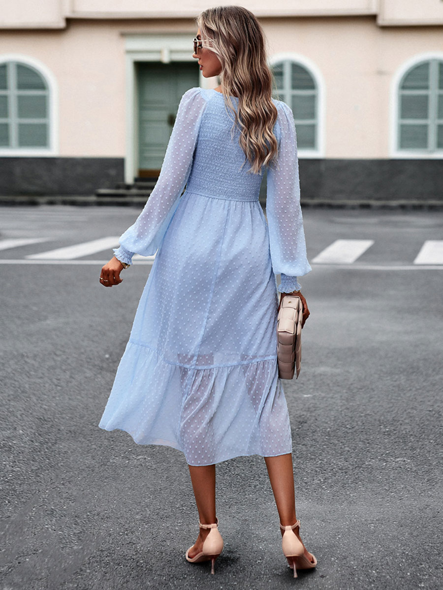 Midi Dress Layered V-Neck Long Sleeves Fall Dresses