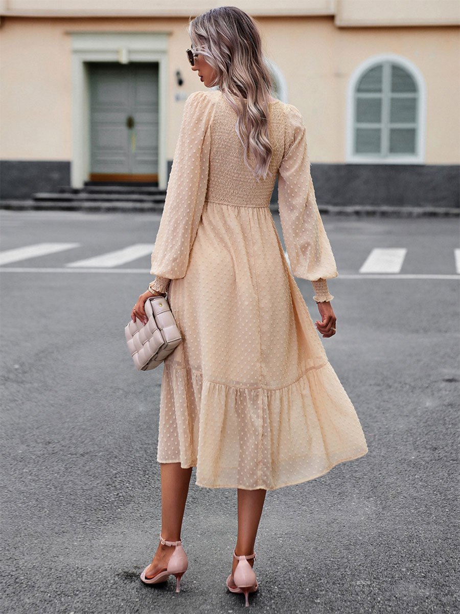 Midi Dress Layered V-Neck Long Sleeves Fall Dresses