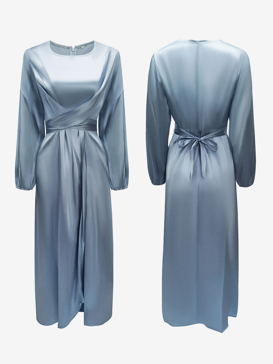 Party Dresses Jewel Neck Pleated Stain Semi Formal Maxi Dress