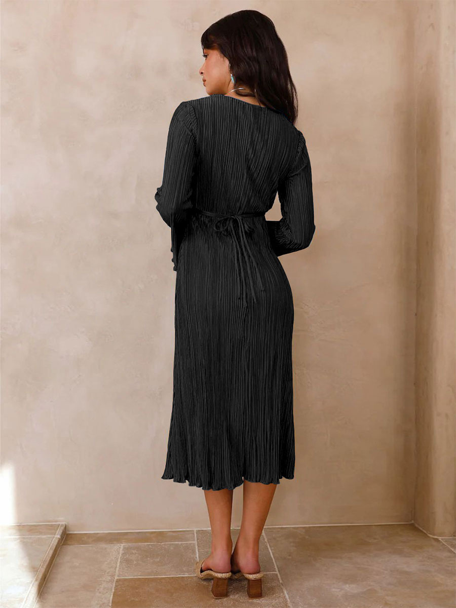 Pagoda Sleeves Dress Deep V Cut Out Fall Midi Dress