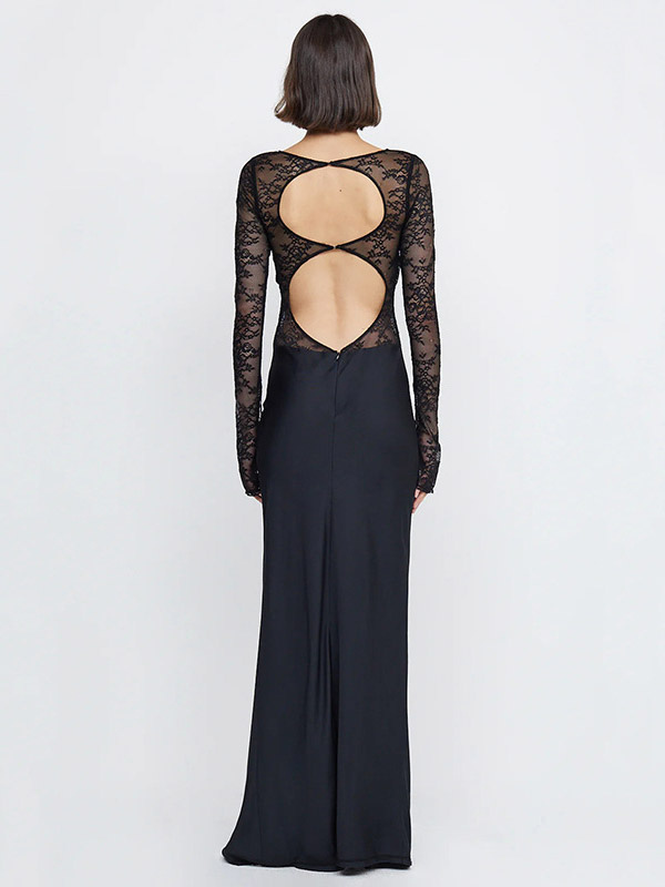 Sexy Lace Dress Bateau Neck Cut Out Backless Transparent Prom Dresses