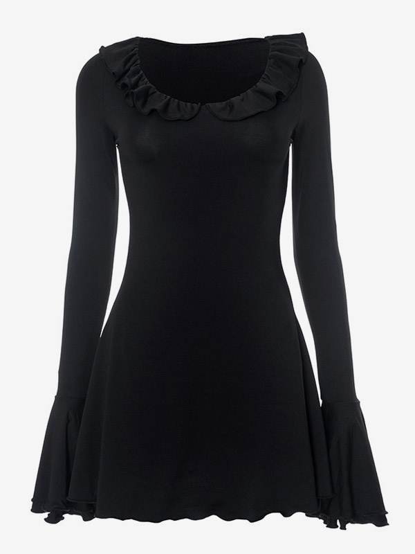 Bodycon Dresses Black Long Sleeves Ruffles Sexy V-Neck Sheath Dress Sheath Dress