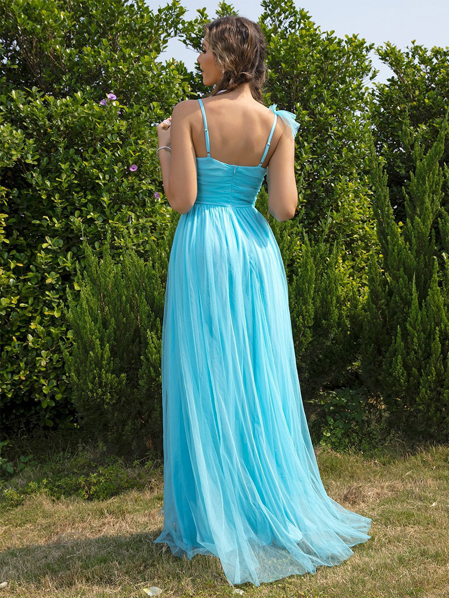 Party Dresses Light Sky Blue V-Neck Sleeveless Semi Formal Dress