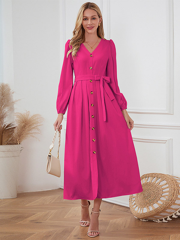 Maxi Dresses V-Neck Long Sleeves Polyester Elegant Long Dress For Women