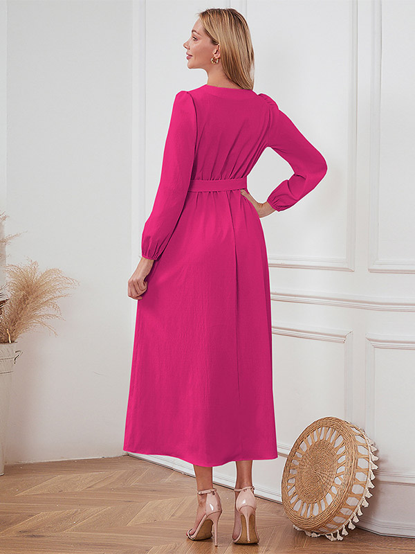 Maxi Dresses V-Neck Long Sleeves Polyester Elegant Long Dress For Women
