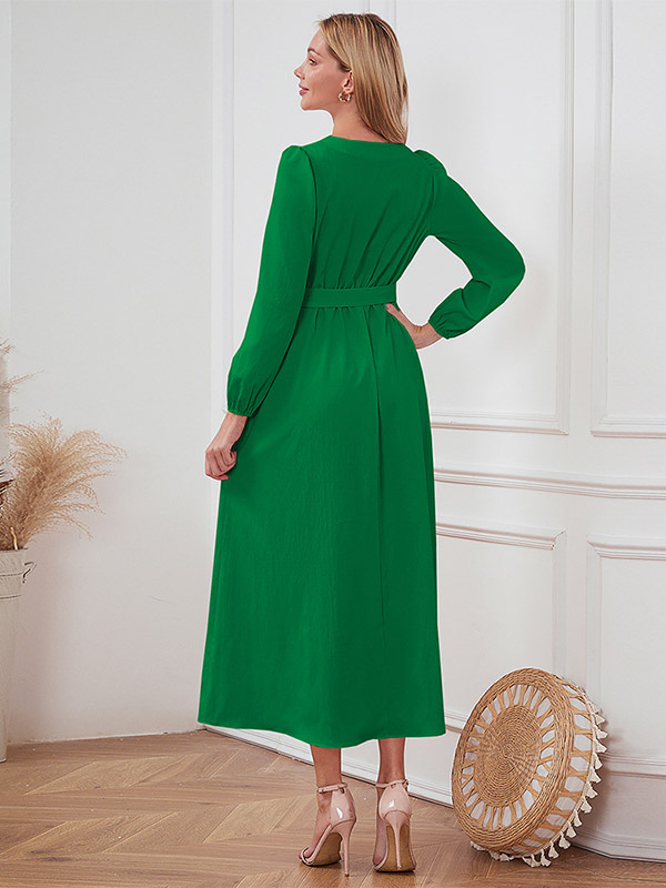 Maxi Dresses V-Neck Long Sleeves Polyester Elegant Long Dress For Women