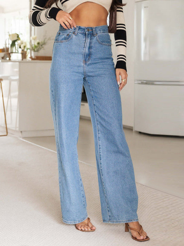 Cowgirl Straight Pants Wide Leg Solid Color Modern Casual Trousers