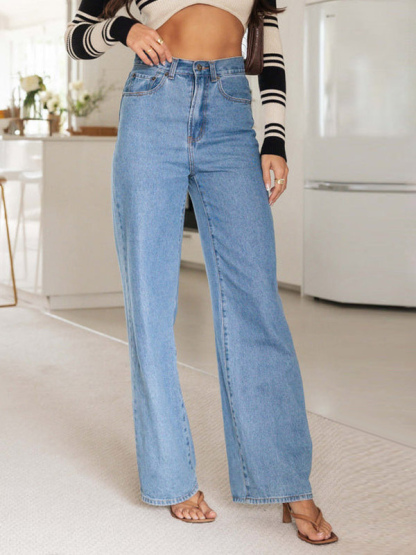 Cowgirl Straight Pants Wide Leg Solid Color Modern Casual Trousers
