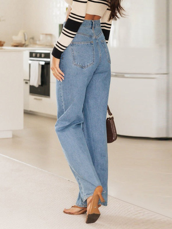 Cowgirl Straight Pants Wide Leg Solid Color Modern Casual Trousers
