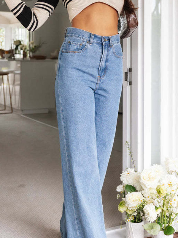Cowgirl Straight Pants Wide Leg Solid Color Modern Casual Trousers