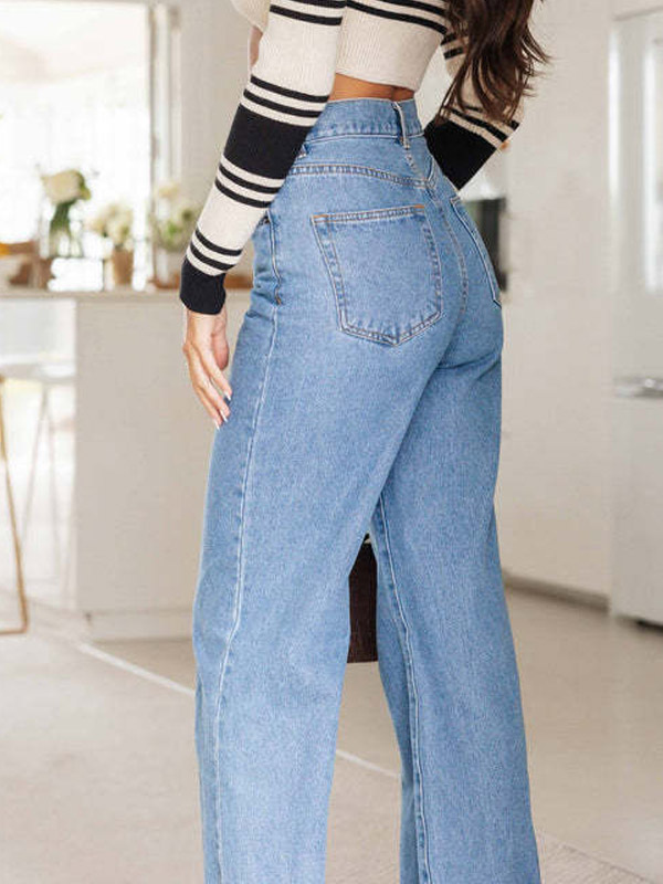Cowgirl Straight Pants Wide Leg Solid Color Modern Casual Trousers