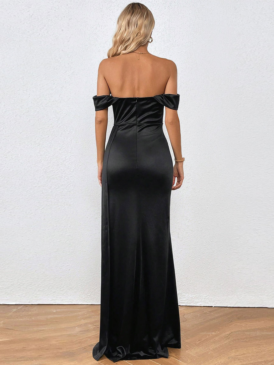 Maxi Party Dress Off Shoulder High Slit Cocktail Dating Dress In Black
