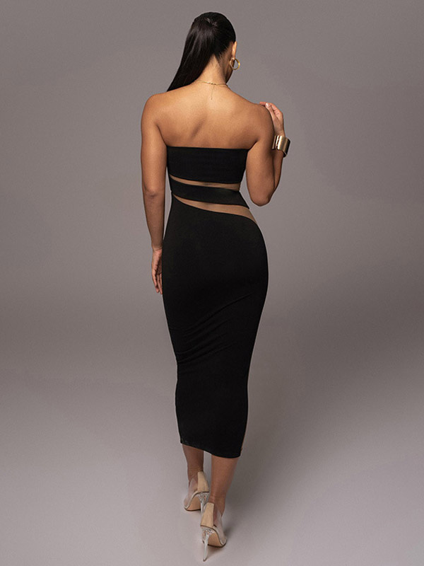 Bodycon Dresses Sleeveless Cut Out Strapless Sheer Sexy Midi Dress