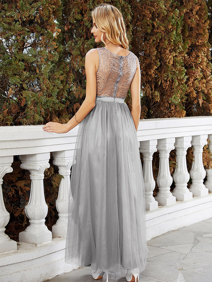 Embellished Lace Party Dress Sleevesless Translucent Back Prom Dresses