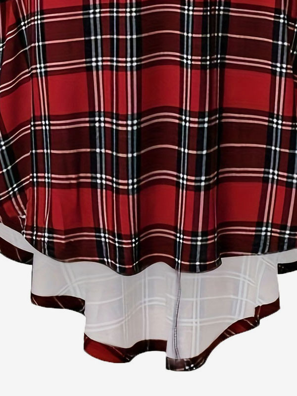 Vintage Scotland Dress V-Neck Feather Trim Belted High-Low Dresses