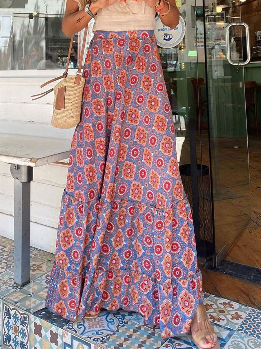 Print Full Skirt High-Waisted Layering Chic Women's Bottom