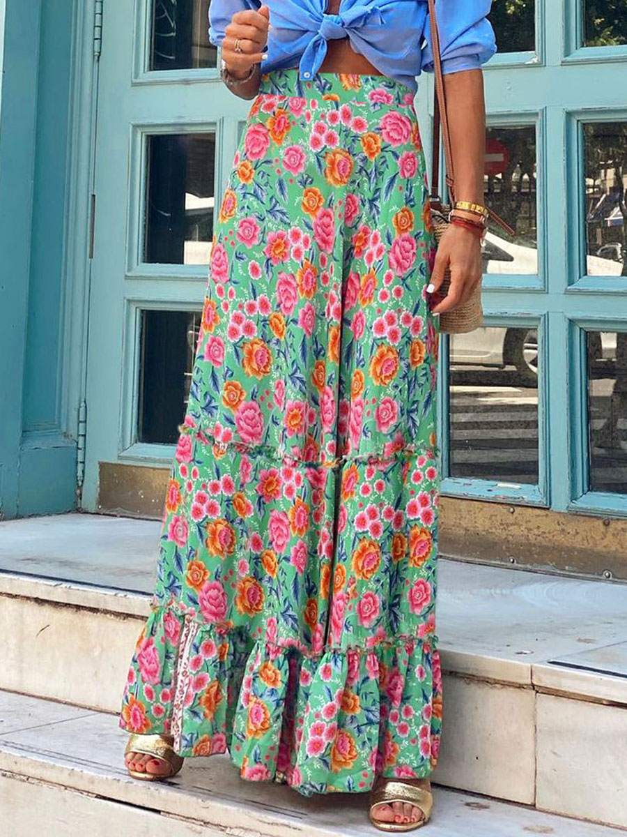 Print Full Skirt High-Waisted Layering Chic Women's Bottom