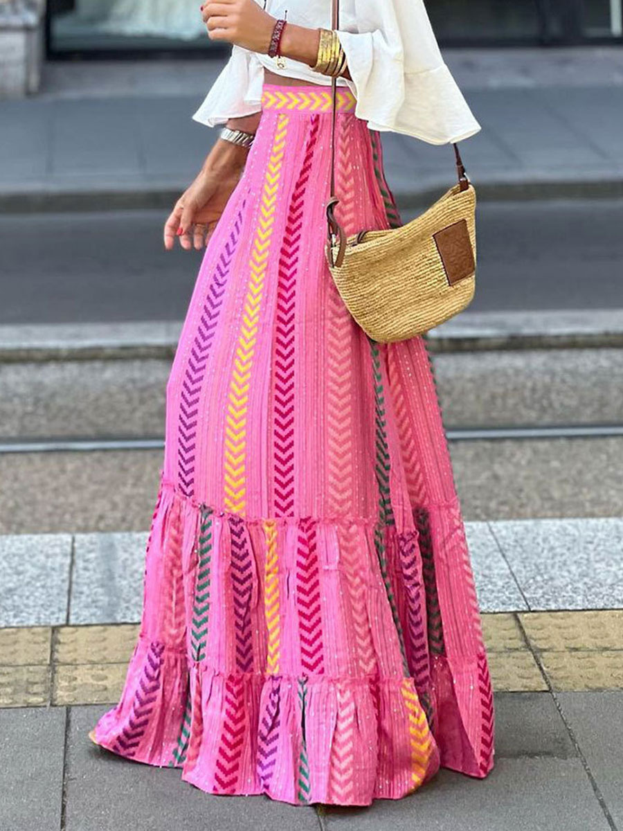 Print Full Skirt High-Waisted Layering Chic Women's Bottom