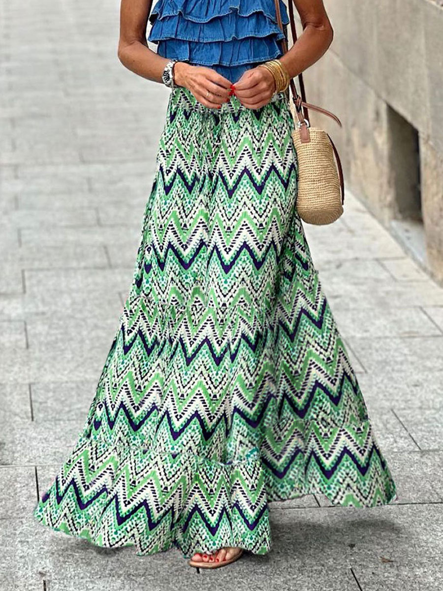 Print Full Skirt High-Waisted Layering Chic Women's Bottom