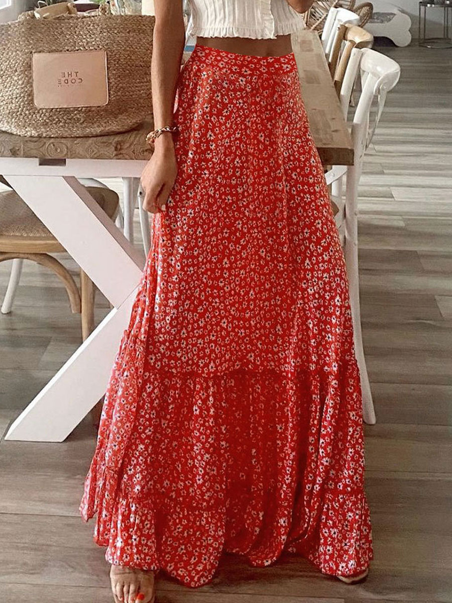 Print Full Skirt High-Waisted Layering Chic Women's Bottom