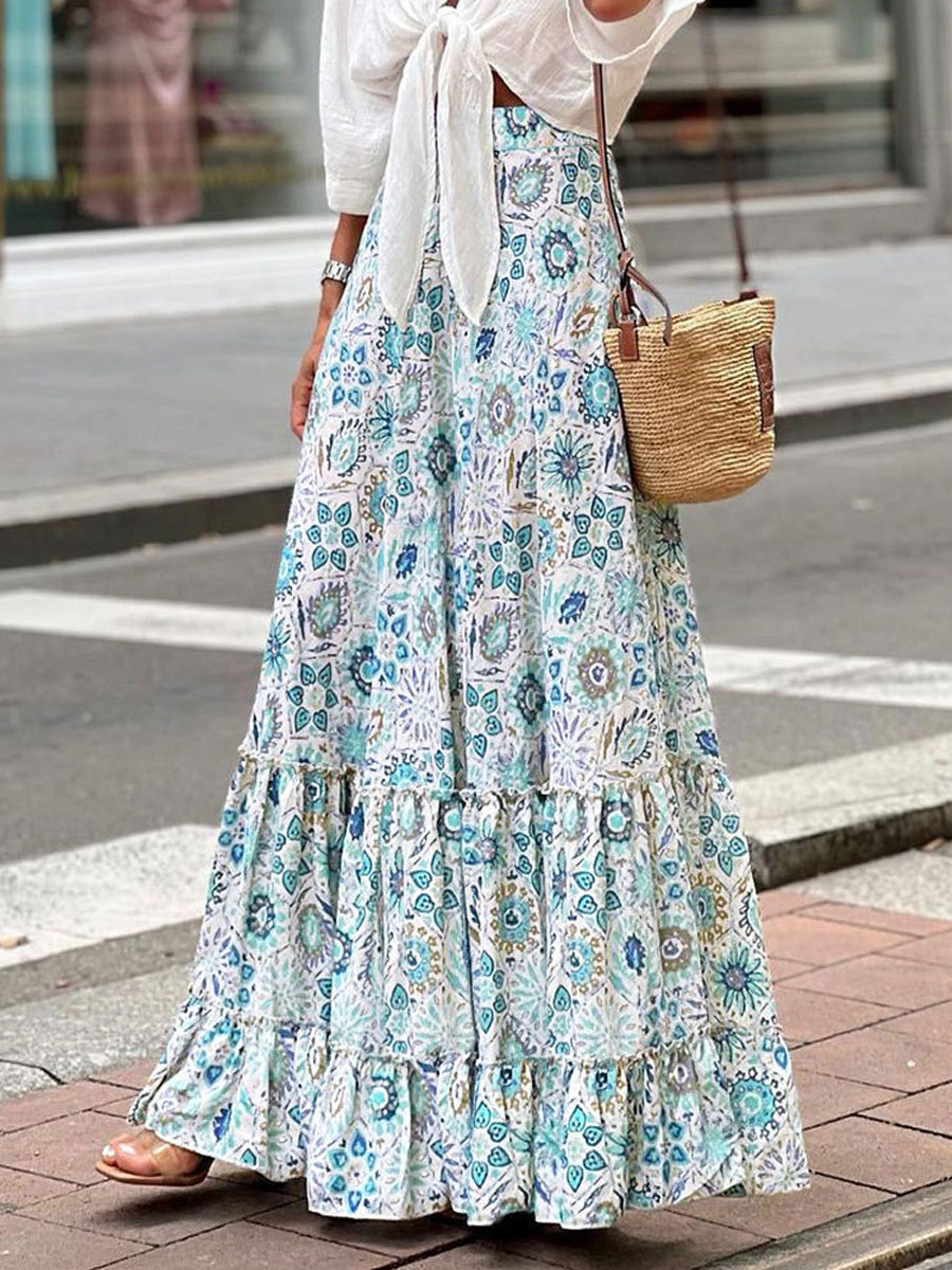 Print Full Skirt High-Waisted Layering Chic Women's Bottom