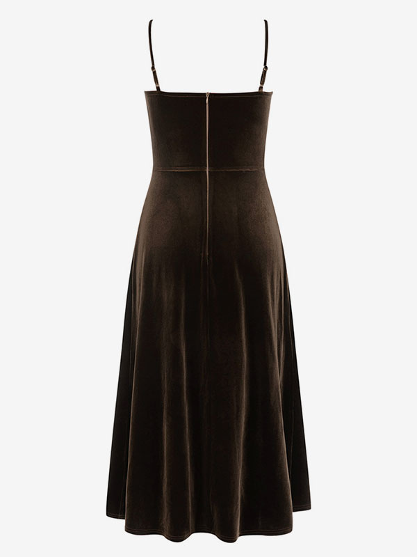 Velvet Prom Dress Spaghetti Straps Backless Contrast Party Midi Dresses