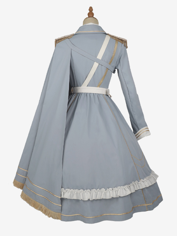 Military Lolita Dress Cape Blouse and Hat set Starsea Fantasy Baby Blue cosplay costumes
