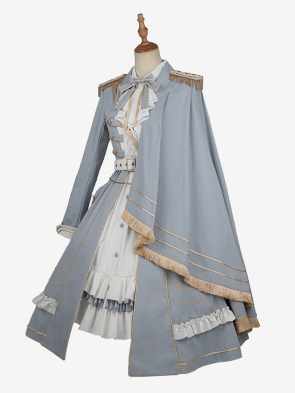 Military Lolita Dress Cape Blouse and Hat set Starsea Fantasy Baby Blue cosplay costumes