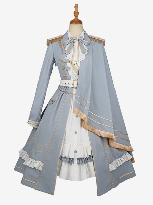Military Lolita Dress Cape Blouse and Hat set Starsea Fantasy Baby Blue cosplay costumes