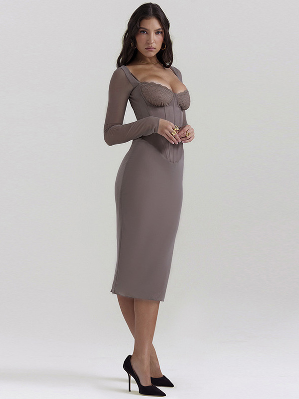 Bodycon Dresses Sweetheart Neck Backless Low-Slit Pencil Dress