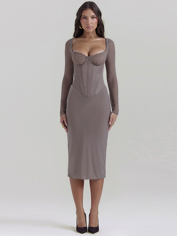 Bodycon Dresses Sweetheart Neck Backless Low-Slit Pencil Dress