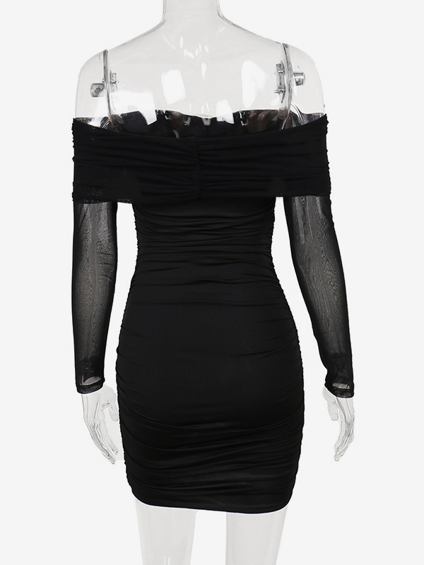 Off Shoulder Bodycon Dress 3D Flowers Sheer Mini Sheath Dresses