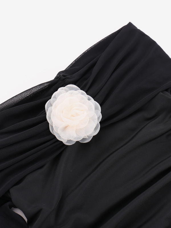 Off Shoulder Bodycon Dress 3D Flowers Sheer Mini Sheath Dresses
