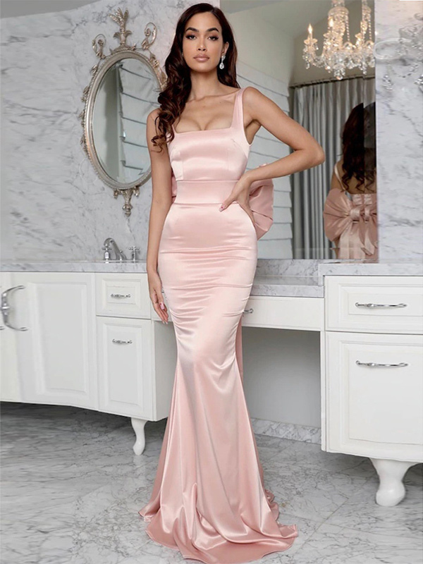 Mermaid Dresses Bows Sleeveless Backless Empire Waist Prom Maxi Dress