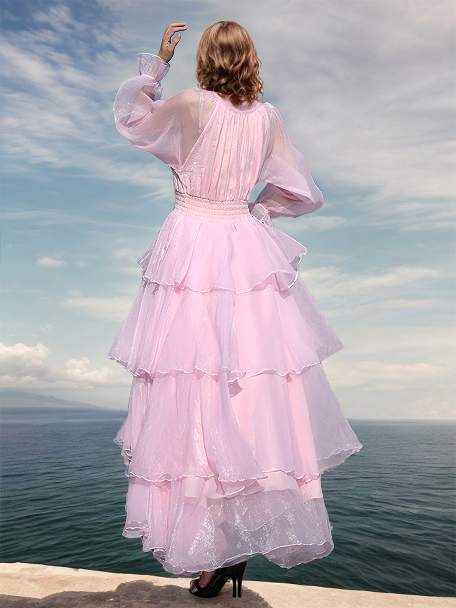 Maxi Dresses Jewel Neck Long Sleeves Polyester Long Dress For Women