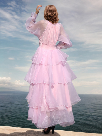 Maxi Dresses Jewel Neck Long Sleeves Polyester Long Dress For Women