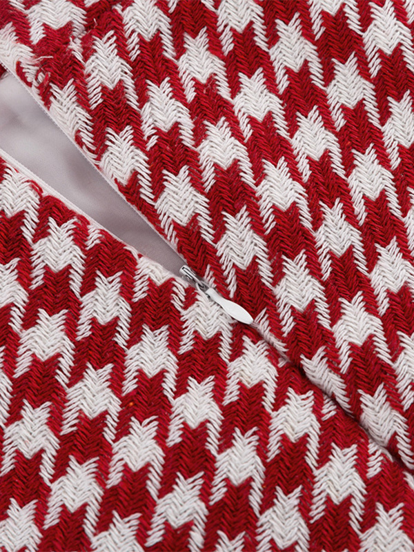 Chic Outfit Houndstooth Metal Detail Top And Mini Skirt Set