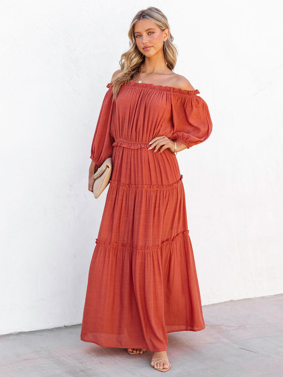 Boho Dress Ruffles Off The Shoulder Tiered Casual Summer Maxi Dresses
