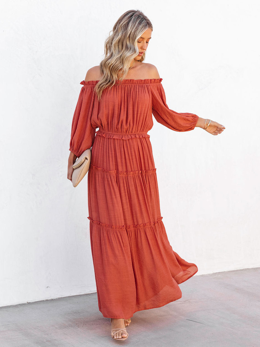 Boho Dress Ruffles Off The Shoulder Tiered Casual Summer Maxi Dresses