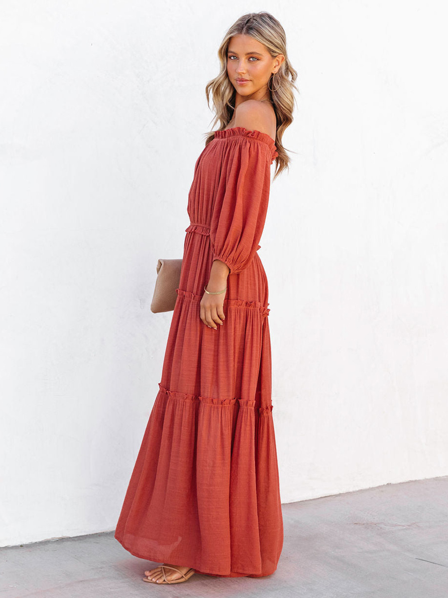 Boho Dress Ruffles Off The Shoulder Tiered Casual Summer Maxi Dresses