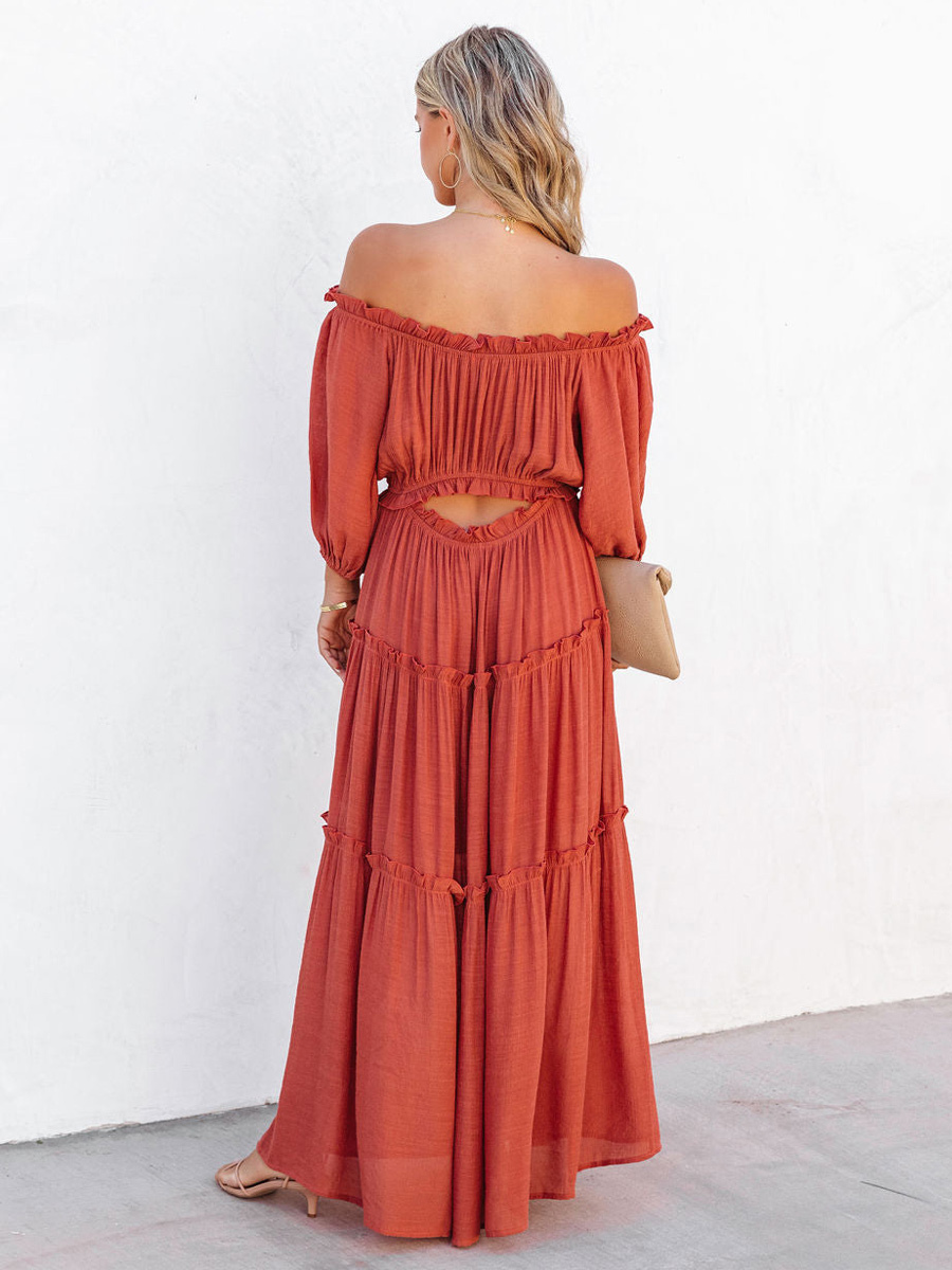 Boho Dress Ruffles Off The Shoulder Tiered Casual Summer Maxi Dresses