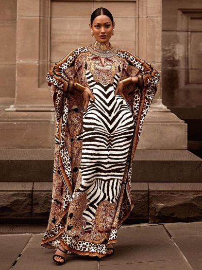 Printed Dress Three-Quater Sleeves Spring Fall Casual Long Dresses