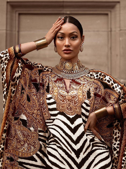 Printed Dress Three-Quater Sleeves Spring Fall Casual Long Dresses