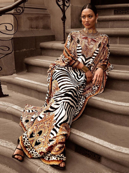 Printed Dress Three-Quater Sleeves Spring Fall Casual Long Dresses