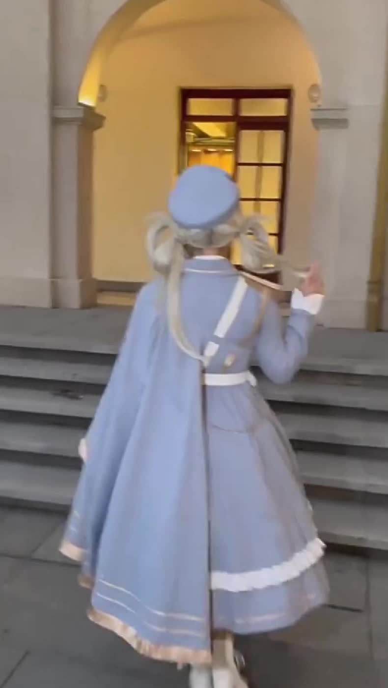 Military Lolita Dress Cape Blouse and Hat set Starsea Fantasy Baby Blue cosplay costumes