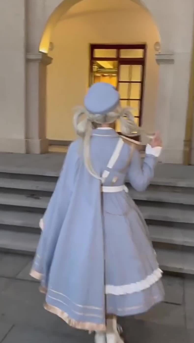 Military Lolita Dress Cape Blouse and Hat set Starsea Fantasy Baby Blue cosplay costumes