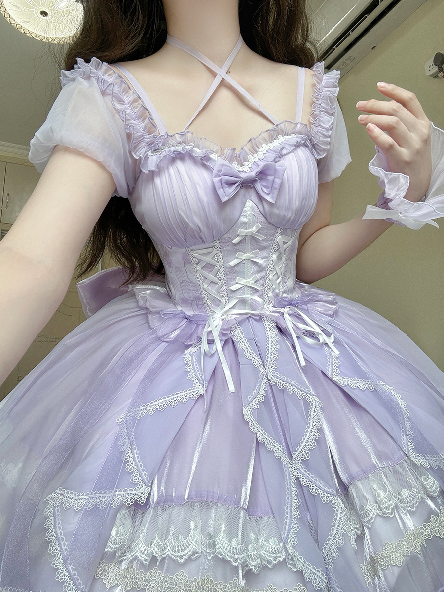 Back to school Sweet Lolita Jsk Dress Glaze Fantasy Sleeveless Ruffle Embroidery Bowknot 4 Colors