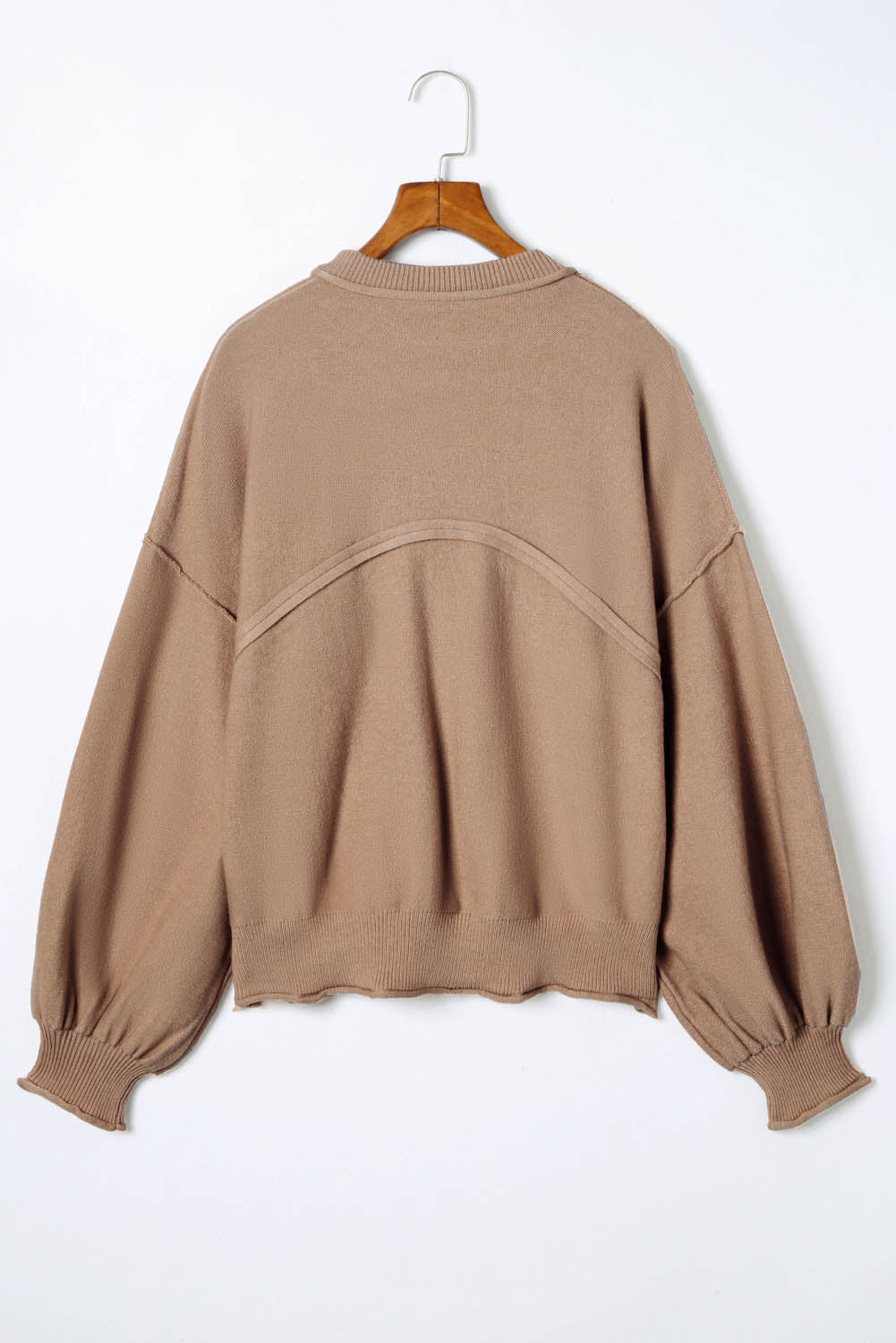 Apricot Raw Edge Patch Pocket Exposed Seam Loose Sweater-yoyobikini