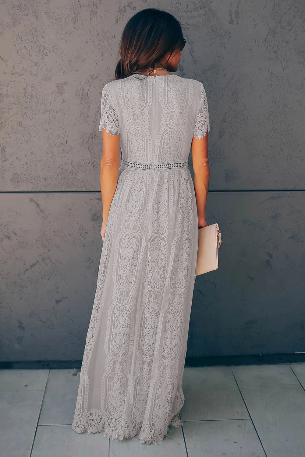 Gray Blue Fill Your Heart Lace Maxi Dress-yoyobikini